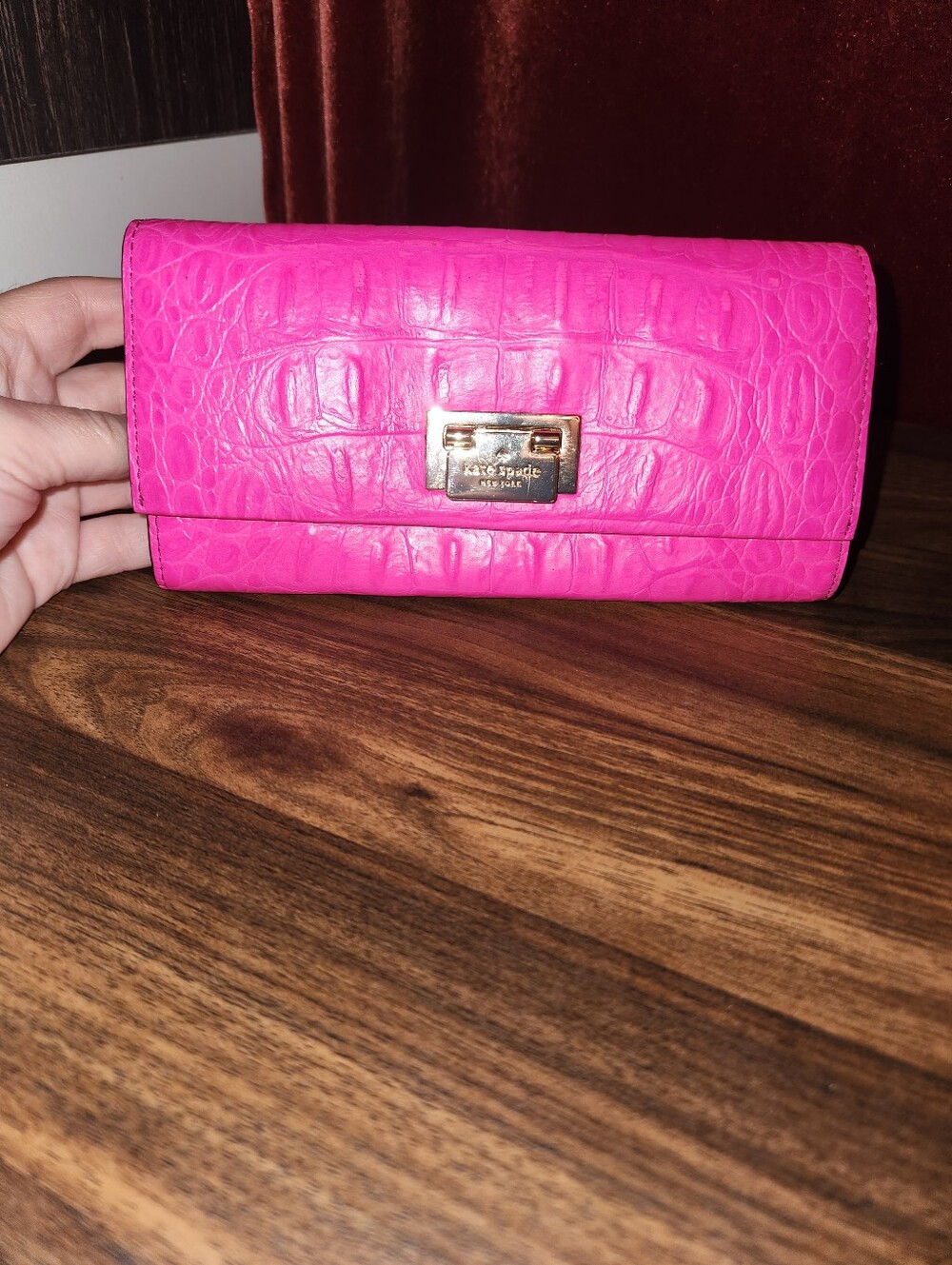 Kate Spade Pink Croc Embossed Wallet